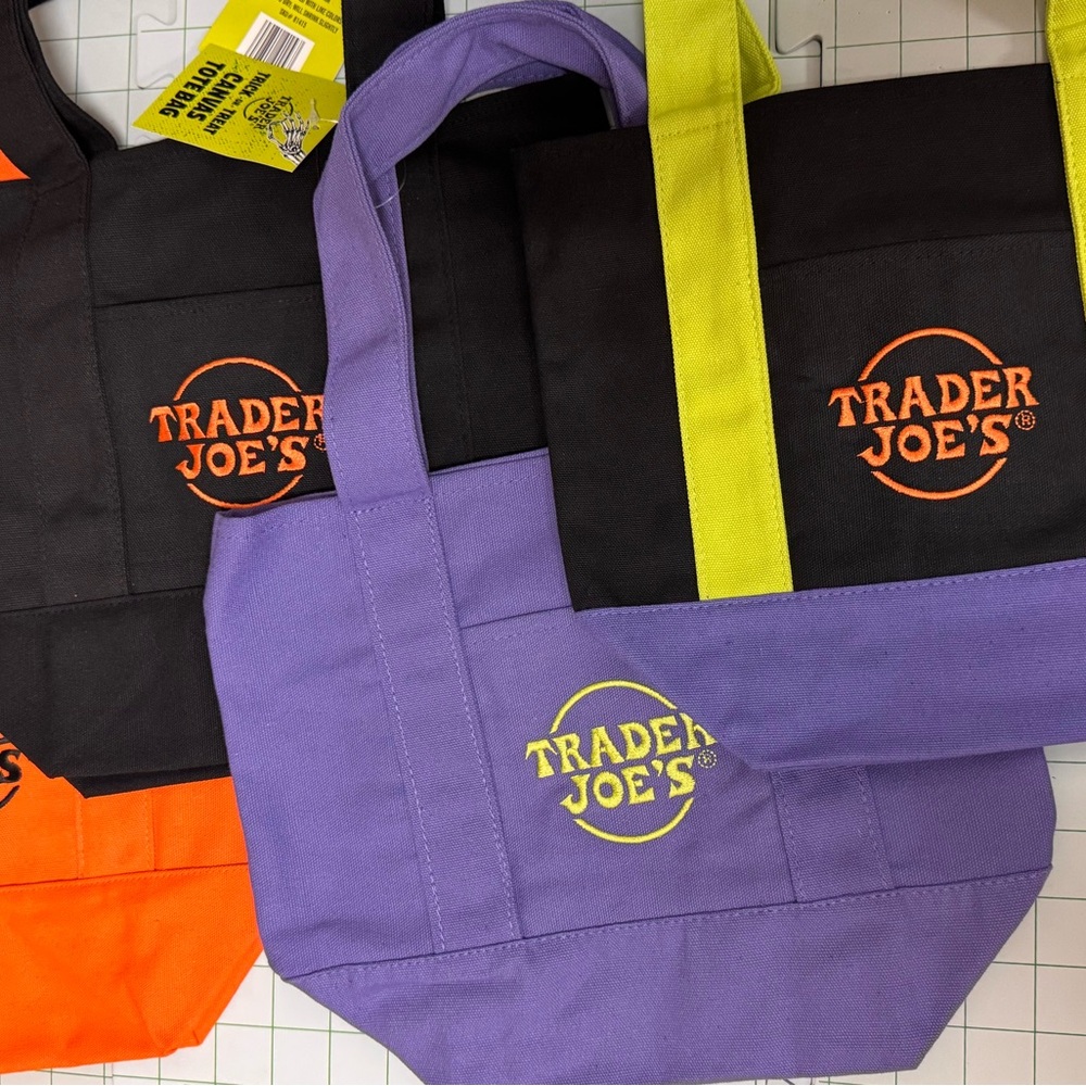 Trader Joe's Holiday Tote Bag Set - Black, Orange, Purple set of Four